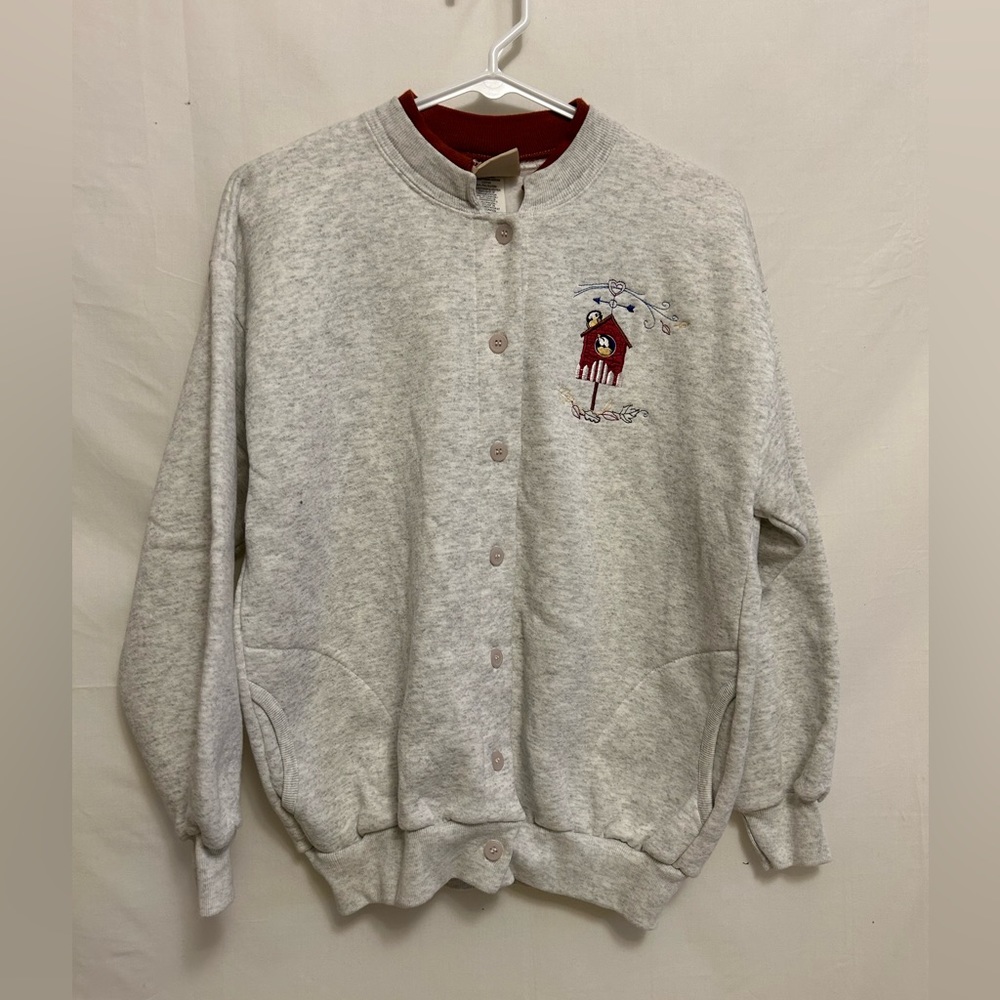 Vintage Top Stitch Button Down‎ Sweatshirt Size Petite Medium